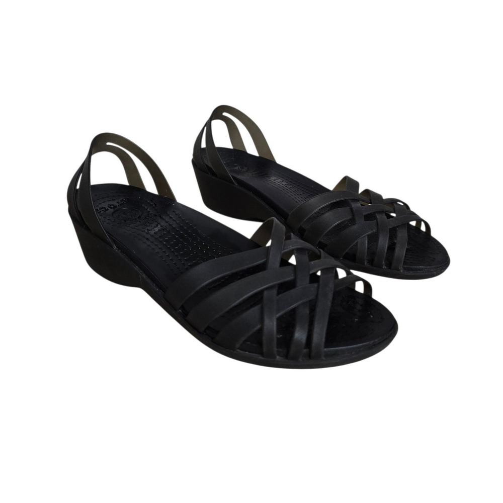 Crocs Huarache Black Strappy Wedge Sandals Womens Size 9 Slingback Summer Shoes
